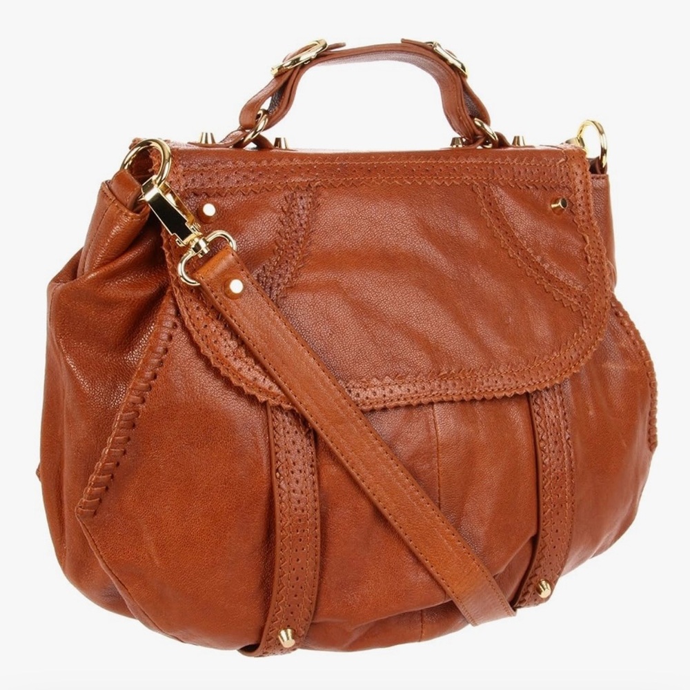 Treesje Dresden Cognac Leather Satchel with Gold Hardware